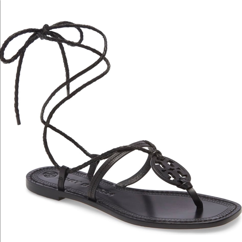 Tory Burch Women's Black Miller Braided Ankle-wrap